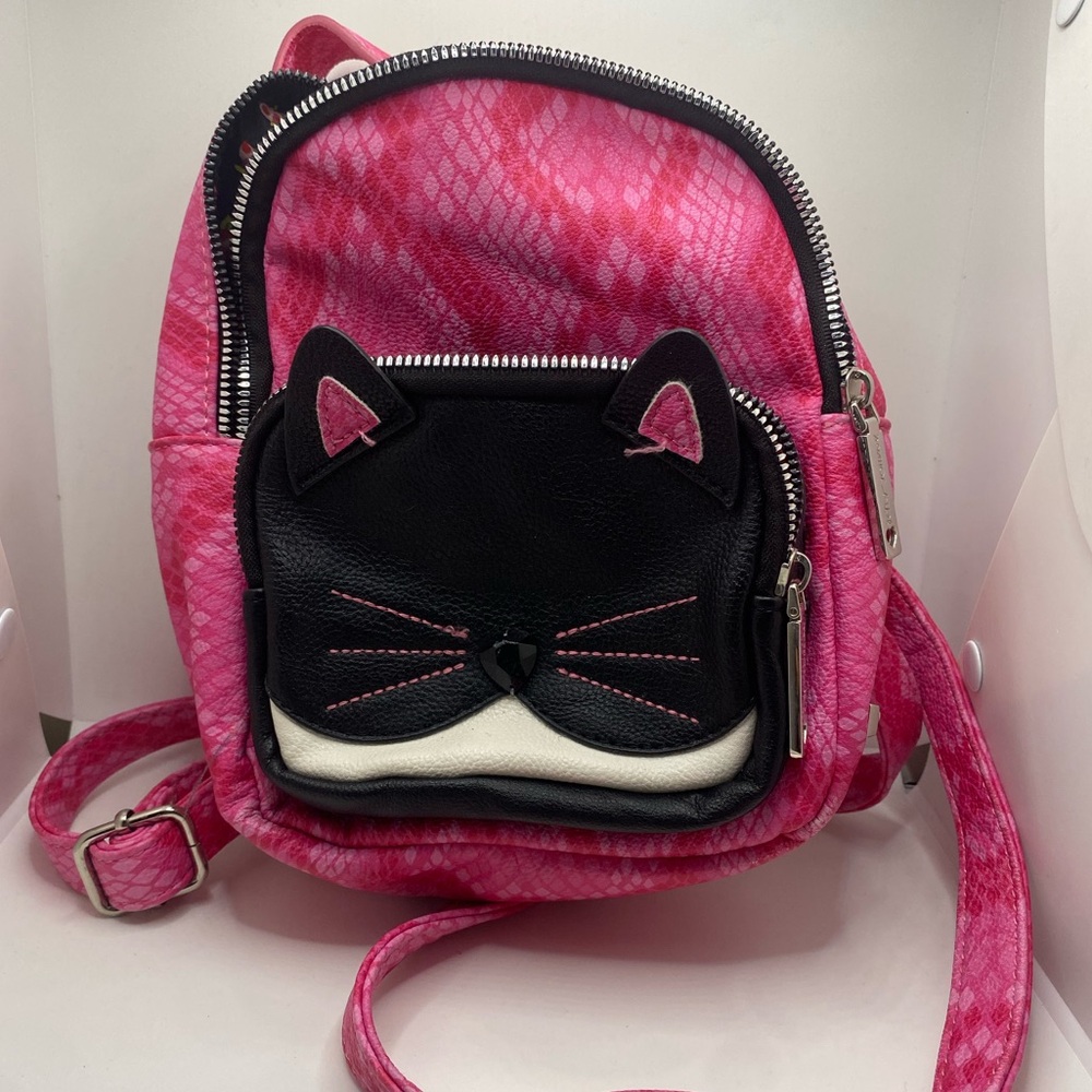 Betsy Johnson Kitten Fushia animal print snake skin Mini Backpack